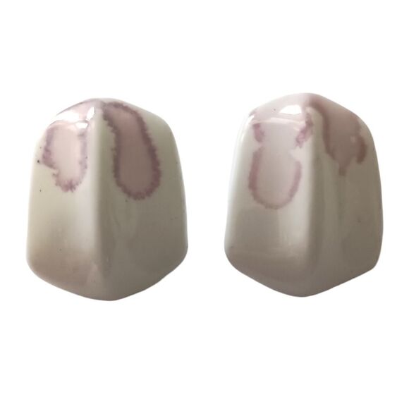 Vintage 80s Ceramic Earrings Geometric Retro Purple Lilac White Disco Pierced. - Picture 15 of 15